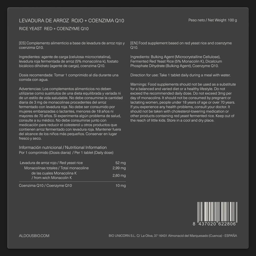 Levadura de Arroz Rojo con Coenzima Q10