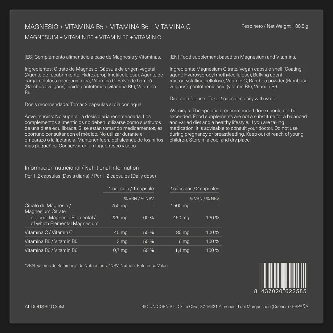 Citrato de Magnesio con Vitamina C, B5 y B6