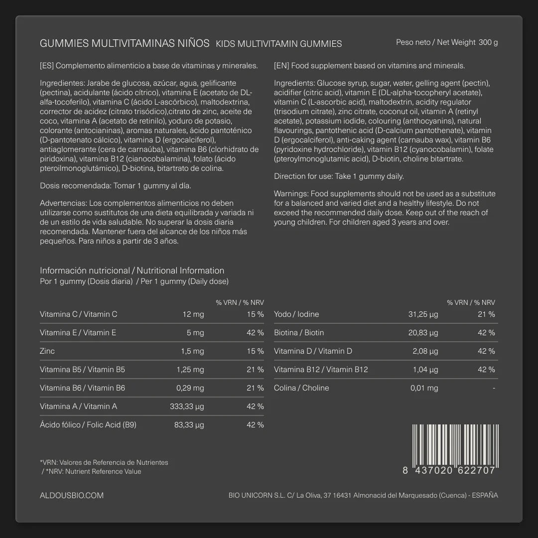 Multivitaminas para niños en gominolas