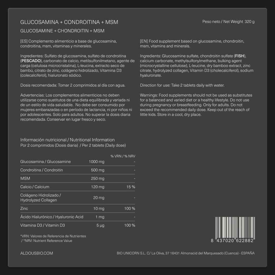 Glucosamina con Condroitina, MSM, Vitaminas y Minerales