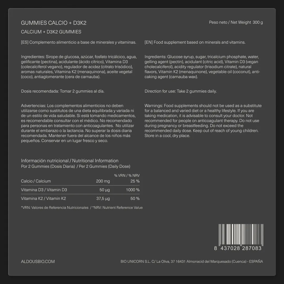 Vitamina D3K2 + Calcio en gominolas
